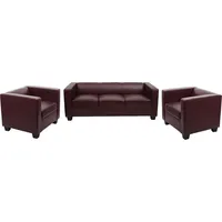 MCW 3-1-1 Couchgarnitur Lille ~ Kunstleder, rot-braun