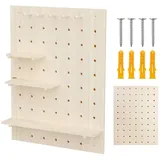 Maclean Brackets Maclean MC-131 WD Wandpaneel Leichtholz 60x80 cm mit 3 Ablagen und 5 Haken Tragkraft 20 kg Stabile Wandmontage für Küche, Büro, Werkstatt, Dekorativer Stauraum, modular und Praxis