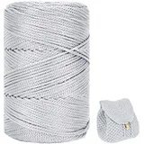 ZHANGXIAOMIN Polyester Garn 3mm X 225m,Makramee Garn 3mm,Makramee Band,Polypropylene Yarn,Geflochten Makramee Schnur Farbig,garn Zum Häkeln Für Stricken,Dekoration DIY Handwerk (Silber)