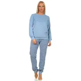 Normann Pyjama Damen Frottee Pyjama mit Bündchen – Oberteil mit Mond Applikation blau 40-42