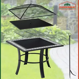 Gardebruk Feuerschale mit Funkenschutz Schürhaken Abdeckung Rost 76x76cm