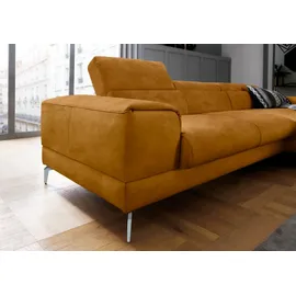 W.Schillig Ecksofa "piedroo, Designsofa mit tollem Sitzkomfort, bequem und elegant, L-Form", gelb (brandy s37), B:303cm H:70cm T:193cm, Stoff S37 (100% Polyester): Luxus-Microfaser in Lederoptik, Sofas, Ecksofa, Kopfteilverstellung, wahlweise mit