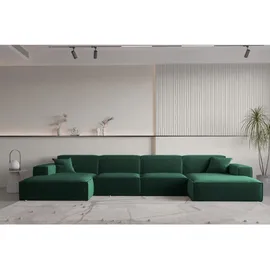 Fun Möbel Wohnlandschaft U-Form CELES PREMIUM in Stoff Opera Velvet Grün - Grün