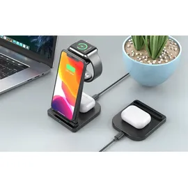 Wisam Wisam® 3 in 1 Multifunktion 15W QI Ladestation für Airpods Pro Apple Watch iPhone 12