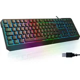 KLIM Chroma Gaming Tastatur - UK Layout - mit Kabel USB - NEU 2024 - Langlebig Ergonomisch Wasserdicht Beleuchtet LED Leise Tasten - RGB Gaming Keyboard für PC Mac Xbox One PS5 PS4 - Schwarz