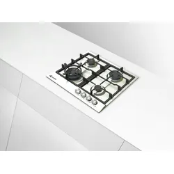 Klugmann Einbau Edelstahl Gaskochfeld 4 Brenner, Metallknöpfe WOK 4kW, WOk-Aufsatz!