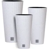 Botle 3 stck Blumentopf Rattan Hohe verschiedene Größen H 47+57+76cm Weiss mit Einsatz
