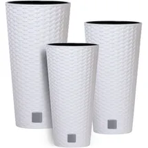 Botle 3 stck Blumentopf Rattan Hohe verschiedene Größen H 47+57+76cm Weiss mit Einsatz