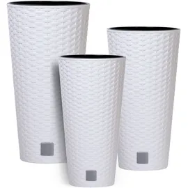 Botle 3 stck Blumentopf Rattan Hohe verschiedene Größen H 47+57+76cm Weiss mit Einsatz
