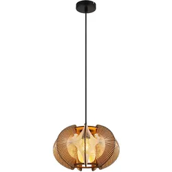 Hängelampe Pendellampe Wohnzimmerleuchte Holzleuchte Esstischleuchte, MDF Hanf Metall, 1x E27 fassung, DxH 34x150 cm