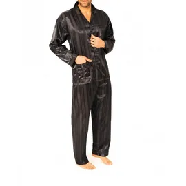 normann Satin Pyjama lang Schattenstreifen Anthrazit 48