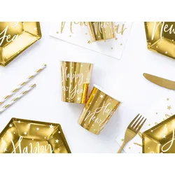 6 Becher Silvester gold `Happy Year`