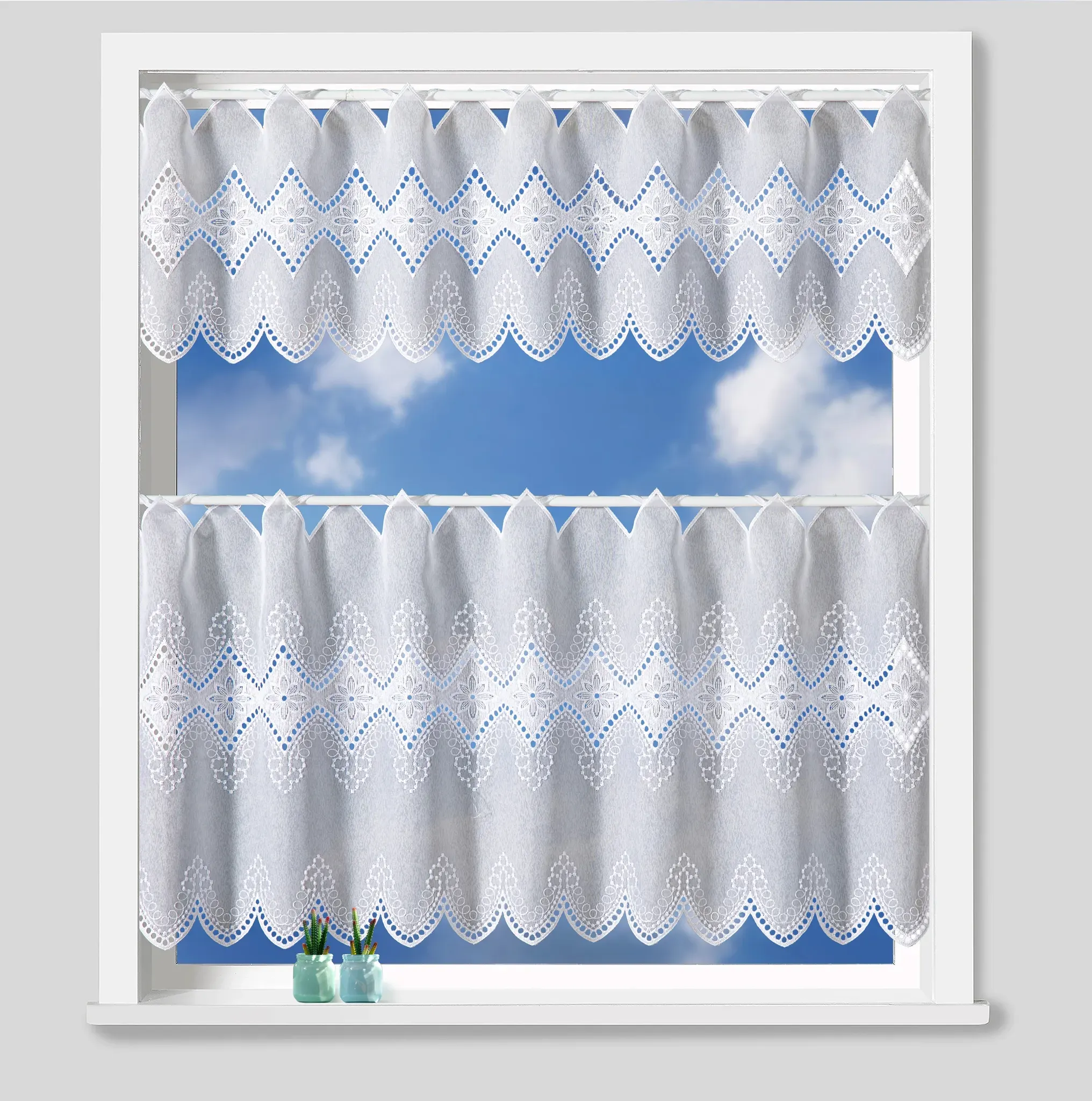 Scheibengardine nach Maß WECKBRODT "Anthea", weiß, B:144cm H:50cm, Obermaterial: 100% Polyester, Gardinen nach Maß, Bistro, Gardine, Store, nach Maß