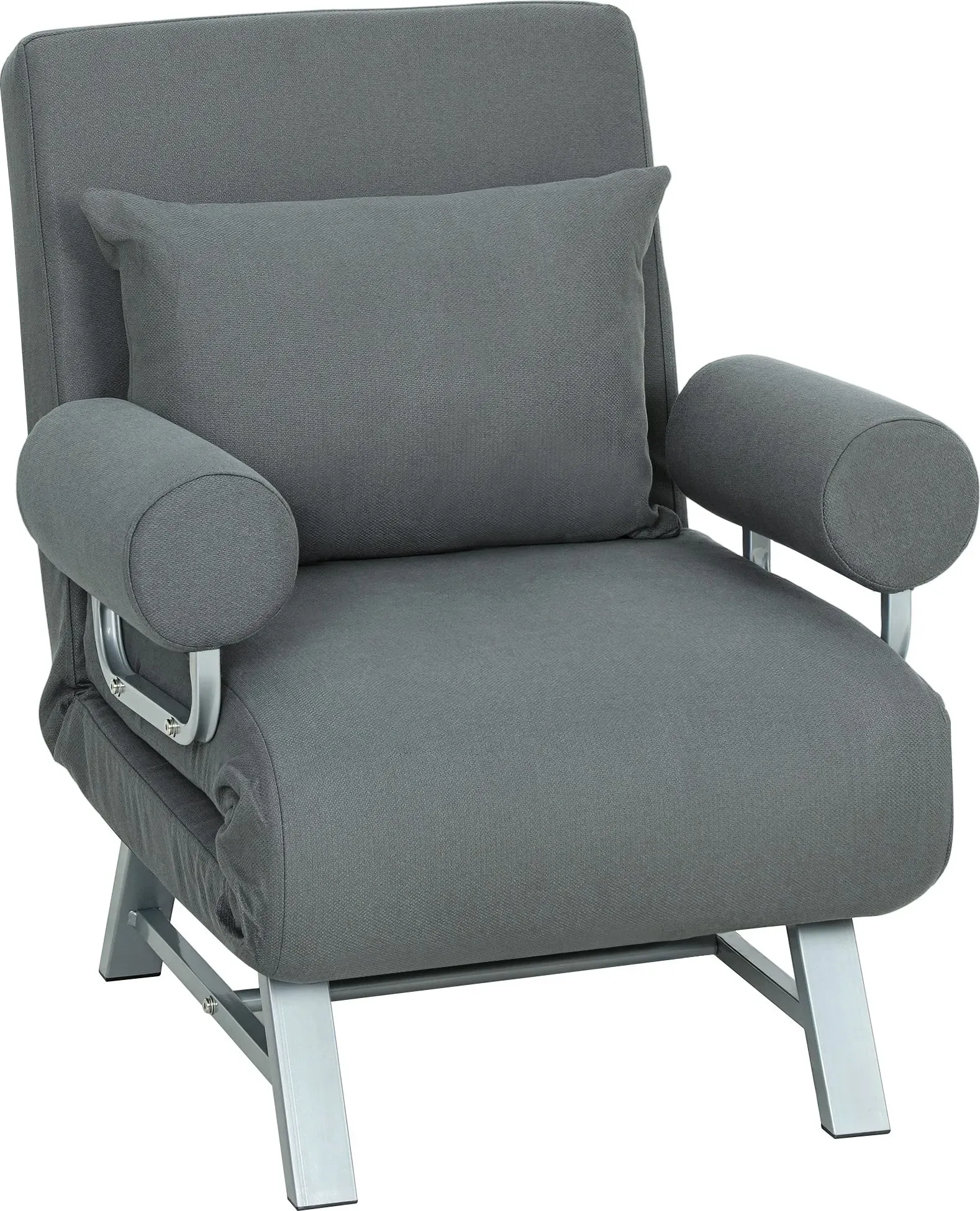 HOMCOM Sesselbett 3-in-1 mit 5-stufig verstellbarer Rückenlehne und Extra-Kissen, moderner Sessel aus Leinenoptik-Stoff und Metall, 73x78x81 cm, Dunkelgrau   Aosom