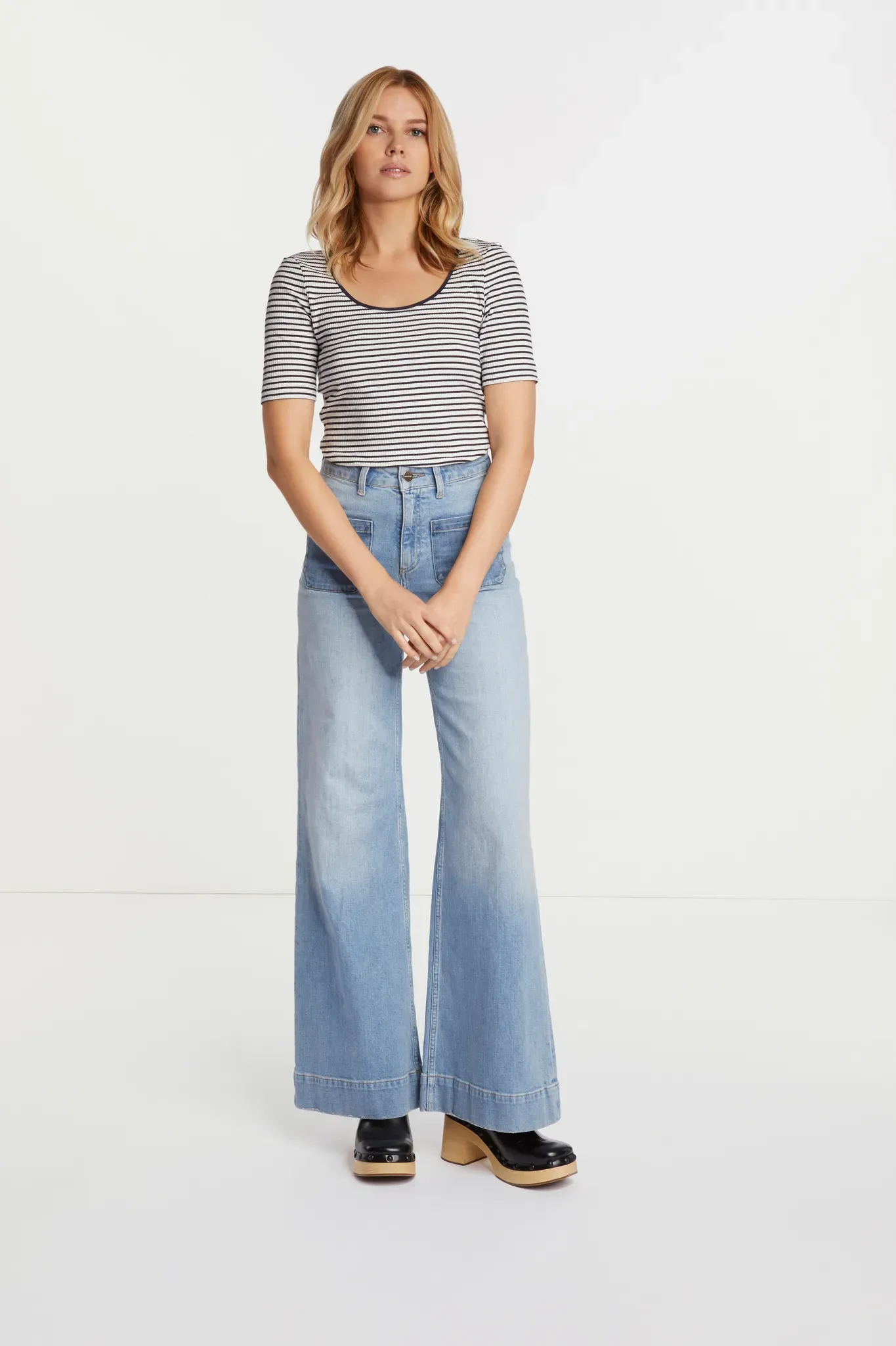 Rundhalsshirt RICHROYAL, Damen, Gr. S, blau (midnight blau), Single Jersey, Obermaterial: 95% Baumwolle, 5% Elasthan, geringelt, tiefer Rundhals, Shirts Rundhalsshirt, geringelt, tiefer Rundhals, Rippstruktur