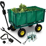 Arebos Bollerwagen | Gartenwagen | mit Profilreifen | 550kg belastbar | faltbar | grün | herausnehmbare Plane | kugelgelagerte Stahlfelgen | inkl. Handgriff & Deichsel | Plattformwagen