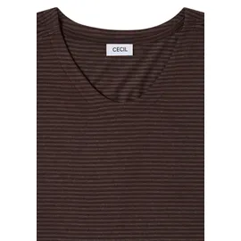 Cecil V-Shirt CECIL, Damen, Gr. M (40), braun (braun cacao), Web, 80% Baumwolle, 20% Polyester, gestreift, comfort fit normal, V-Ausschnitt, normaler Saum, Shirts, mit Cut-Out Detail
