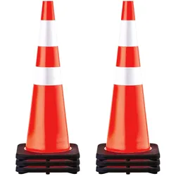 Verkehrssicherheitskegel, 6 Stück, PVC-Parkkegel, 91,4 cm, 35 x 35 cm Basis, schwarze Gummibasis für Straßen mit erhöhter Warnstufe, Baustellen