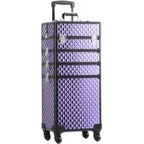 Qivange 4 in 1 Kosmetikkoffer Trolley Großer Schminkkoffer Damen Friseurkoffer mit 360° drehbare Rollen Abschließbarer Make up Koffer mit Beautycase für Reise Kosmetikerin Friseurein, Lila