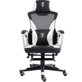 Trisens Gaming Stuhl im modernen Racing-Design mit einklappbarer Fußstütze - Gaming Chair mit flexiblen Armlehnen - ergonomischer Gaming Schreibtischstuhl mit extra Stützkissen