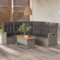 Ankonbej 2-tlg. Garten-Lounge-Set mit Kissen Grau Poly Rattan - Grau/Dunkelgrau