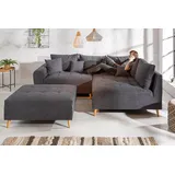 Riess-Ambiente Invicta Interior Design Ecksofa Scandinavia anthrazit 250cm Nosag Polsterung mit Hocker und Kissen Couch Sofa Eckcouch