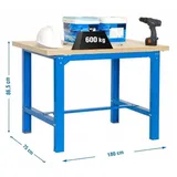 Proregal Werkbank Buffalo Wood | HxBxT 87x180x75cm | Traglast 600kg | Blau