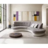 DeLife Napoli Hellgrau Weiss 300x95cm Rundsofa inkl. Kissen