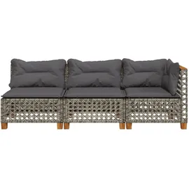 vidaXL Gartensofa mit Kissen 3-Sitzer Grau Poly Rattan