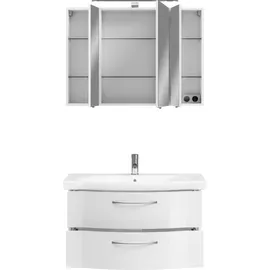 Saphir Badmöbel-Set »6005 Sprint 2-teilig, Keramik-Waschtisch mit LED-Spiegelschrank«, (2 St.), Waschplatz 98 cm breit, inkl. Türdämpfer, 3 Türen, 2 Schubladen, weiß