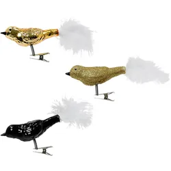 3 Glasvögel auf Clip Christbaumschmuck & Weihnachtsbaumschmuck Vögel Weihnachtskugeln Weihnachtsbaum Mix gold schwarz