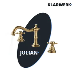 JULIAN | Vintage 3-Loch Badarmatur Messing Gold | Premium Retro Edelstahl Wasserhahn Waschbecken | Antike 2-Griff Mischbatterie Hotel Gastronomie