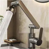 MIDINGCHAI Armatur Bad, Wasserhahn Bad Hoch, 1080 Grad Drehbarer Wasserhahn mit Schlauch, Ideal Standard Waschtischarmatur mit 2 Strahlarten, Bleifrei/Nickelfrei Edelstahl (Modern)