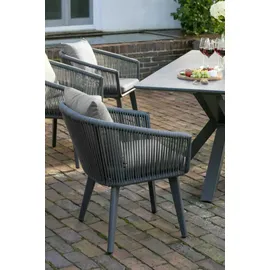 Mr. Deko Gartenmöbelset Diningsessel Cadiz mit Tisch Almeria 200 x 90 cm - Grau