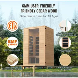Vevor 2-Personen-Ferninfrarotsauna, Heimsaunakabine aus Infrarot-Hemlockholz mit niedrigem EMF und gehärteter Glastür, Bluetooth-Lautsprecher, für