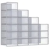SONGMICS Schuhbox, 18er Set, Schuh-Organizer aus Kunststoff, für Schuhe bis Größe 44 grau