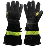 Hitze- und feuerbeständige Lederhandschuhe, wasserdicht, mit reflektierendem Riemen, feuerbeständige schwere Arbeitshandschuhe