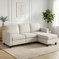 HIPIHOM 3-Sitzer Sofa Beige mit Hocker, Moderne L-Form Couch mit beweglichem Fußhocker, bequemes Ecksofa Loungesofa mit Schaumstoffpolsterung für Wohnzimmer, Schlafzimmer, Büro und kleine Räume