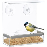 Relaxdays Vogelfutterspender aus Acryl, Vogelhaus für Fensterscheibe, 16,5 x 7,5 cm,