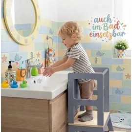 BABY VIVO Lernturm aus Holz mit Tafel grau