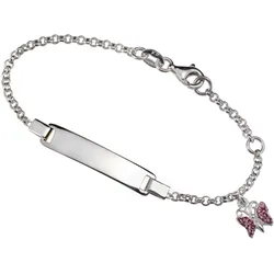 Armband FIRETTI "Schmuck Geschenk Silber 925 Armkette ID-Platte Schmetterling Glitzer", bunt (silberfarben, pink, pink), Armbänder, Silber 925 (Sterlingsilber), mit Kristallstein