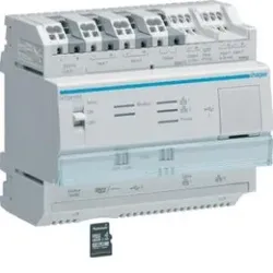 Hager HTG411H Energiemonitoring-Server agardio.manager, REG, 6 PLE, Micro SD Karte.Der Energiemonitoring-Server sammelt, speichert und verarbeitet