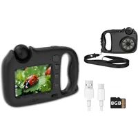 Kinder Mikroskop Kamera 48MP Digitalkamera mit 100x Vergrößerung HD Display Videoaufnahme Zoom Lernspielzeug mit Spielefunktion Akku USB C für Kinder (Schwarz)