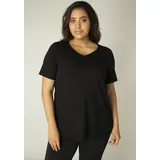 Base Level Curvy "Alba", Damen, Gr. 54 (56), schwarz, Single Jersey, Obermaterial: 94% Viskose, 6% Elasthan, unifarben, figurumspielend hüftlang, V-Ausschnitt, abgesteppt, Shirts T-Shirt, mit V-Ausschnitt, Topseller
