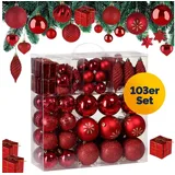 DEUBA Weihnachtskugeln 103310, rot Kunststoff, Set mit 103 Teilen