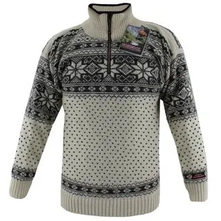 HomeOfSocks Norwegerpullover Hochwertige Norweger Pullover klassisches Design 100% Wolle Rollkragenpullover Reißver Fleecekragen beige|weiß S