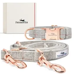 Freudentier Hundehalsband & Hundeleine im Set - 2m Führleine, 3-fach verstellbar - Classic Kollektion M-XL