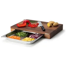 Continenta Schneidebrett Walnuss mit Edelstahl-Schublade 39 x 27 cm Braun