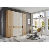 Drehtürenschrank WIEMANN "Cardiff, Massivholztüren in Kombination mit Glas- oder Spiegeltüren", beige (glas champagner), B:197,3cm H:216cm T:58cm, Floatglas, Holzwerkstoff, Hartfaserplatte, Massivholz, Schränke, hochwertiges Design in langlebiger Qualität, viel Stauraum