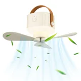 Starnearby Deckenventilator mit Beleuchtung, Deckenventilator Akku, 7200Ah Tragbarer Campingventilator mit Fernbedienung & LED Licht, Einstellbare Windgeschwindigkeit für Camping, Schlafsaal (Grau)